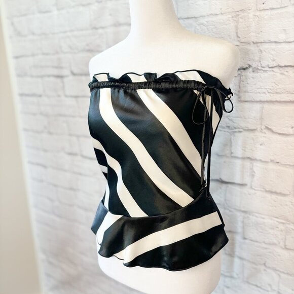 White House Black Market Satin Black & White Strapless Top | Size XS - Picture 5 of 11